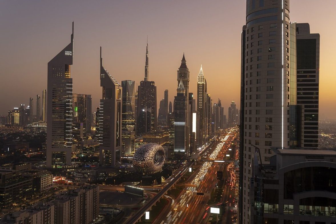 The Dubai skyline at dusk, where PowerMax Trading is based